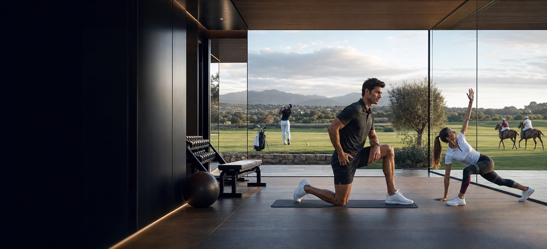 Indoor training, outdoor fitness, golf and equestrian polo sportswear applications